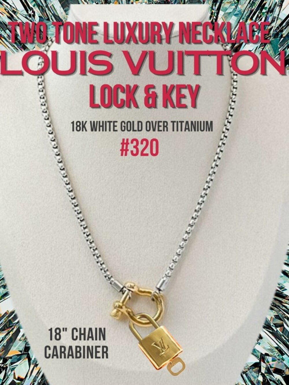Louis Vuitton #320 Lock & Key 18k White Gold & Titanium Necklace With Carabiner